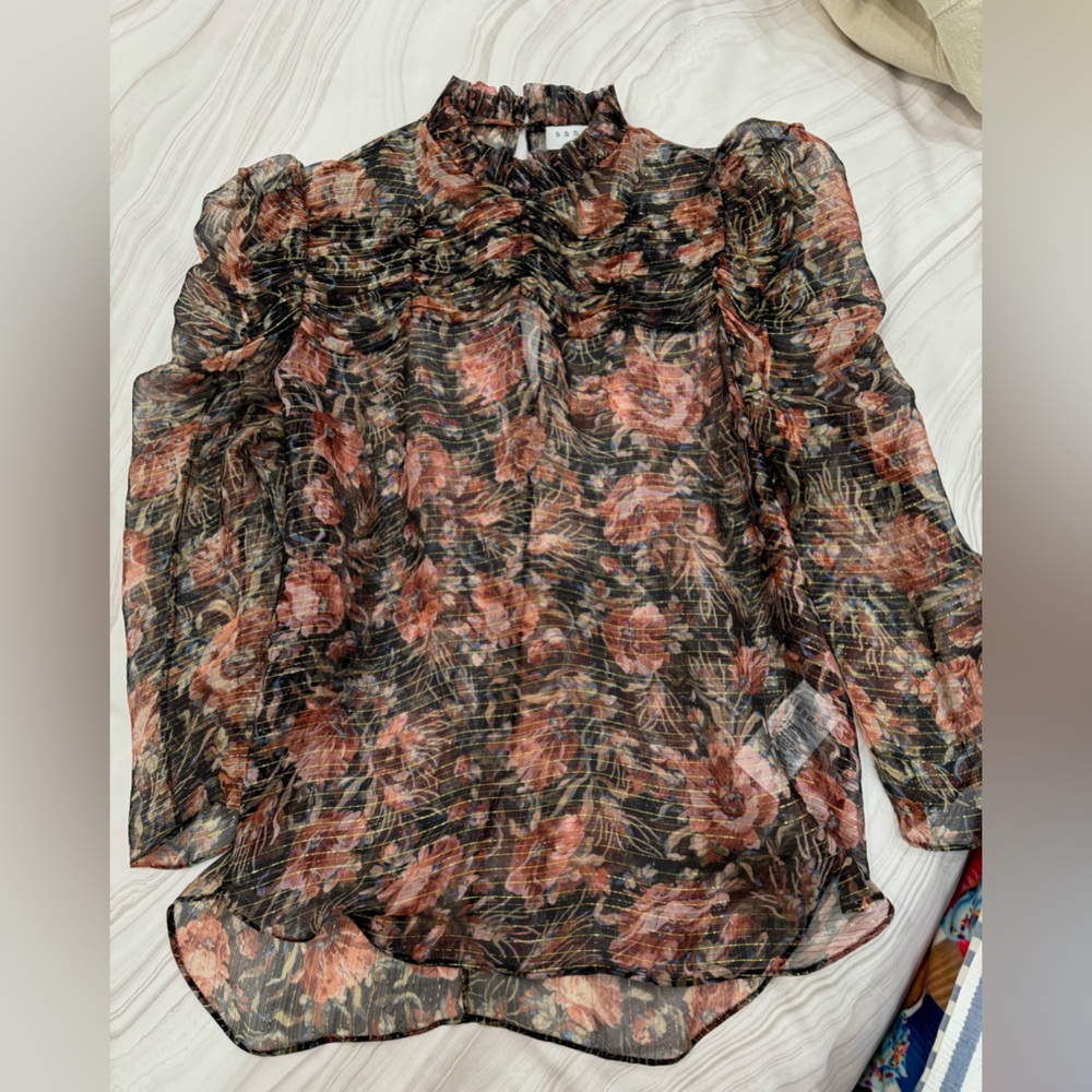 Sandro sheer blouse metallic thread throughout - Picture 2 of 6
